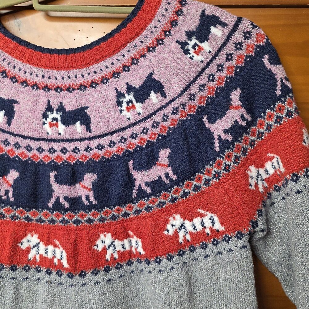 Holiday Times Sweater Size Medium Metallic Gray Dog Theme Fair Isle Christmas - Picture 3 of 6
